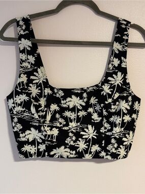 NWOT Maje Palm Tree Hawaiian Print Crop Top, side zip, medium, Retail $235